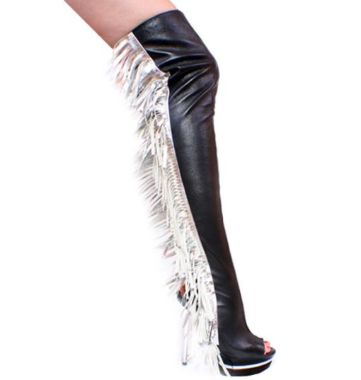 3307 Thigh High Black And Silver